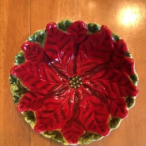 Poinsettia Christmas bowl 3” deep x 6”wide Dario Ferrucci designs Handpainted